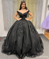 Ball Gown off shoulder Sweet 15 Black Quinceanera Dresses Beaded - MyChicDress